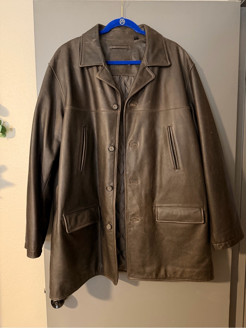 Men's Dark Brown Leather Button-Front Jacket
